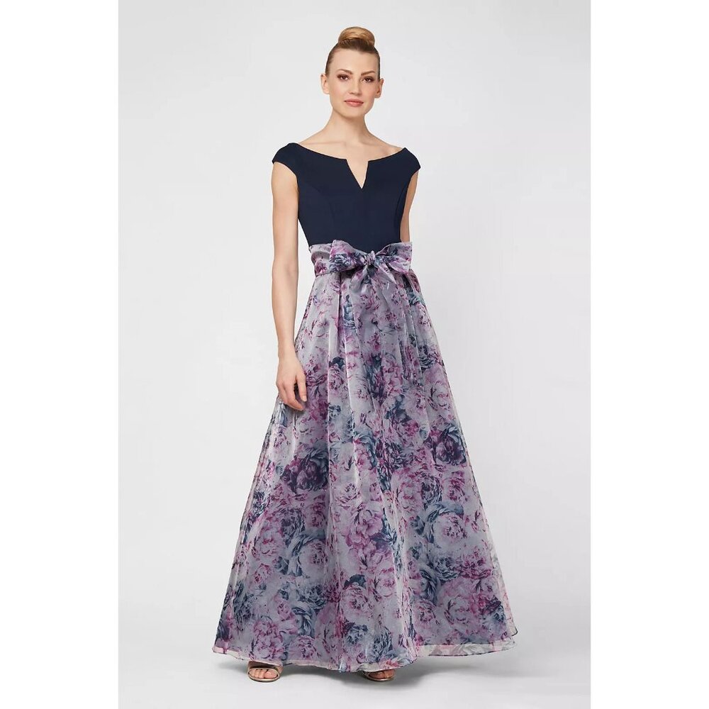Ignite Evenings Notched Off-the-Shoulder Floral Organza Ball Gown - Sz 18 - NWT - Picture 2 of 12
